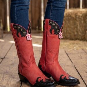 Los Altos sheepskin and patent Eel skin Red and Black Western Cowboy Boots